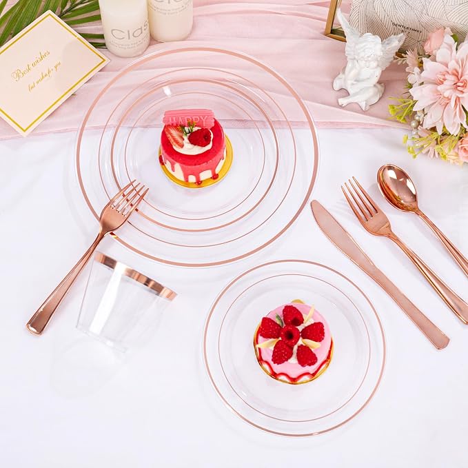 bUCLA 300PCS Rose Gold Plastic Dinnerware - Image 4