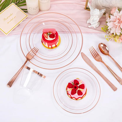 bUCLA 300PCS Rose Gold Plastic Dinnerware - Image 4