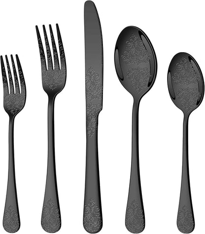 40 Pcs Black Silverware Set for 8, Food Grade Stainless Steel Flatware Set by Lazycorner