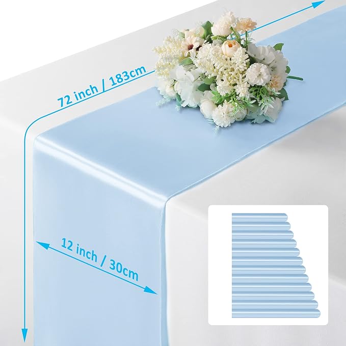 Manyshofu Baby Blue Satin Table Runner 12x72 - Image 4