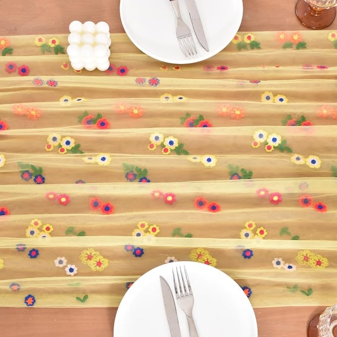 Flower Table Runner Floral Daisy Summer Birthday Party Garden Wedding Decor | - Image 5