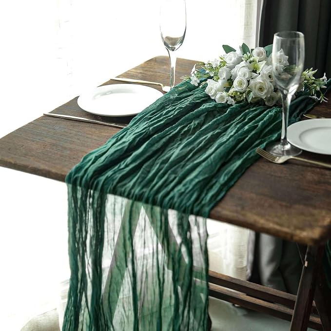 Efavormart 10ft Hunter Emerald Cheesecloth Table Runner - Image 5