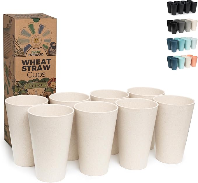 Grow Forward Premium Wheat Straw Cups - 20 oz Unbreakable BPA Free Hard Plastic by GrowForward