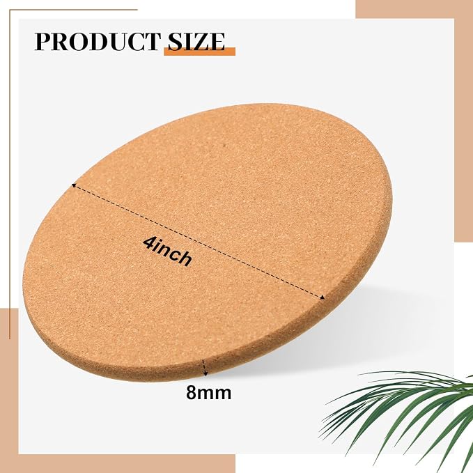 Boao 6 Pcs 4 Inch Round Absorbent Cork Coasters Wooden Cork Plant Coasters - Image 3