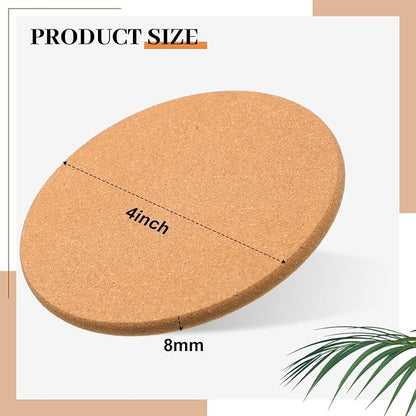 Boao 6 Pcs 4 Inch Round Absorbent Cork Coasters Wooden Cork Plant Coasters - Image 3