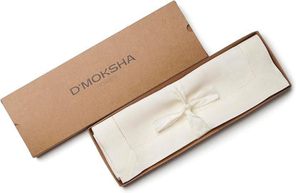D'Moksha Homes Linen Placemats Set of 4 - Classic Hemstitch Ivory Placemats 14 x 19 Inch - 100% Pure Linen Table Mats for Valentines, Spring, Easter - Handcrafted and Machine Washable