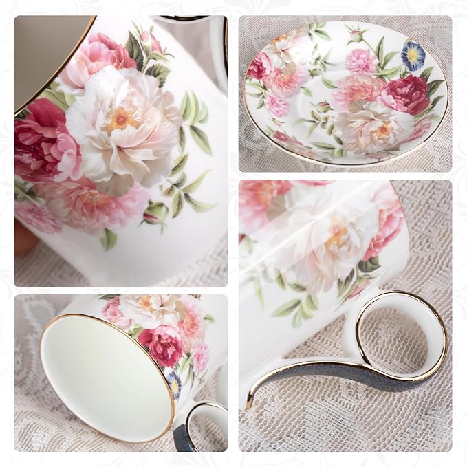 KAMMAK Tea Cups and Saucers Set of 2, Porcelain Coffee Cups, JBE014 | Stackable - Image 6