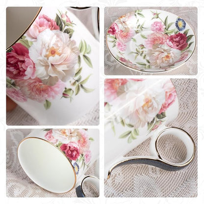 KAMMAK Tea Cups and Saucers Set of 2, Porcelain Coffee Cups, JBE014 | Stackable - Image 6