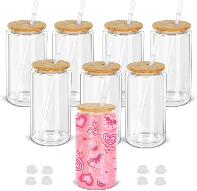 16 Oz Snow Globe Tumbler, 8 Pack Pre-Drilled Sublimation Glass Cup by Maucircol