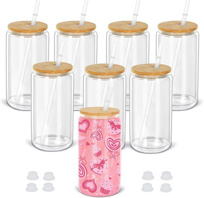 16 Oz Snow Globe Tumbler, 8 Pack Pre-Drilled Sublimation Glass Cup by Maucircol