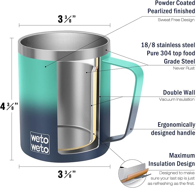 WETOWETO 14 oz Coffee Mug Set, Vacuum Insulated Camping Mug - Image 3