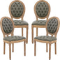 Vintage French Dining Chairs Set of 4, Round Back PU Leather Upholstered Side Chairs with Nailhead Trim and Solid Wood Frame, Sillas de Comedor for Dining Room & Kitchen, Olive Green