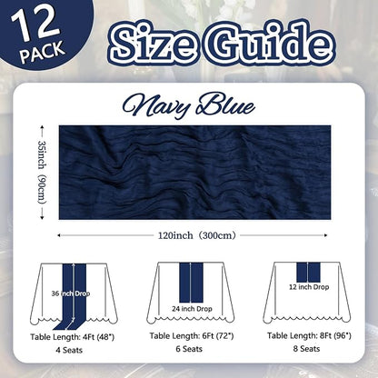 12 Pack Navy Blue Cheesecloth Table Runner 35 x 120 Inch | Boho Gauze Cheese - Image 2