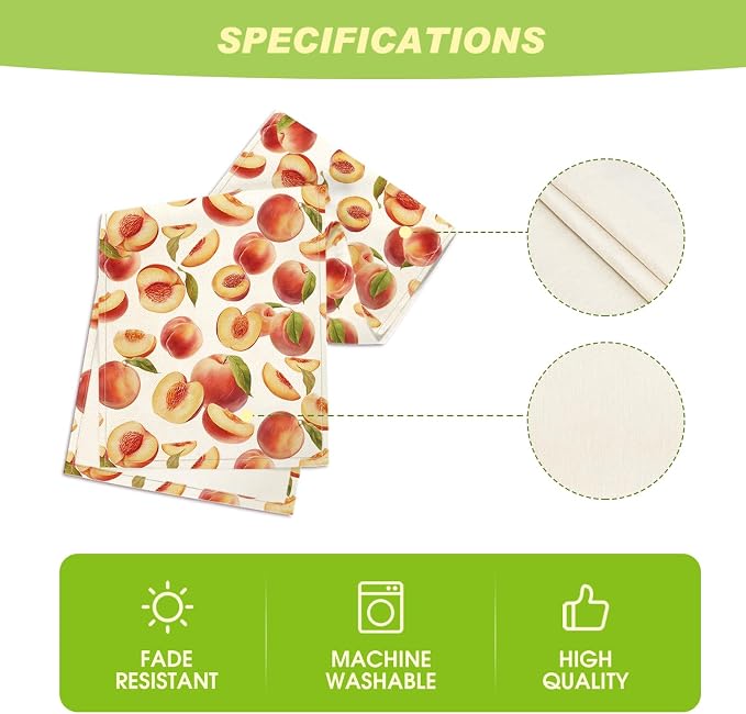 Artoid Mode Peach Leaves Fruit Spring Summer Table Runner, Seasonal Kitchen - Image 5
