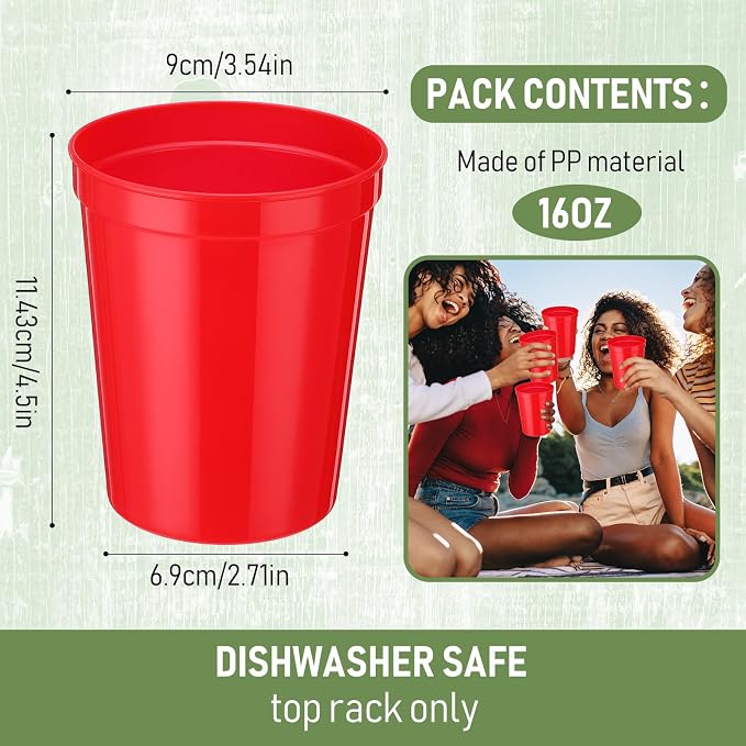 Yungyan 12 Pack Red Stadium Cups Reusable Plastic Cups Blank Drink Stadium - Image 2