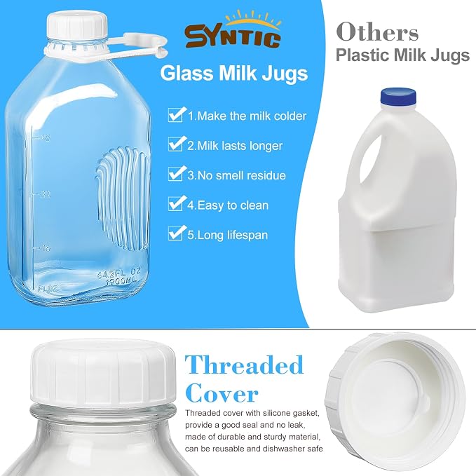 Syntic 3 Pack 64 Oz Glass Milk Bottles - Image 3