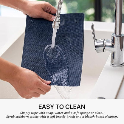 LEXMORE PlaceMats Set of 12 Vinyl/Plastic Woven Place Mats for Kitchen Table Indoor/Outdoor Washable PlaceMats Wipeable Dining Table Mats(Navy Blue)