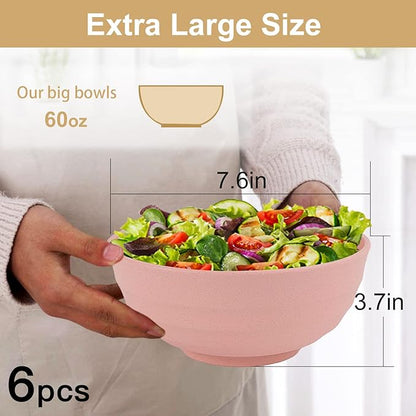 Wheat Straw Bowls Set 60 OZ Unbreakable Large Cereal Bowls Set of 6 Microwave - Image 2