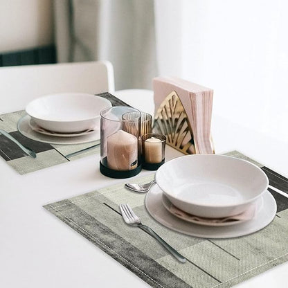 Gradient Placemat Set, Modern Minimal Black White Grey Abstract Geometric Shape Line Patchwork Pattern Home Decor Linen Table Mats for Dining Room Kitchen Party (17x12in) x6P