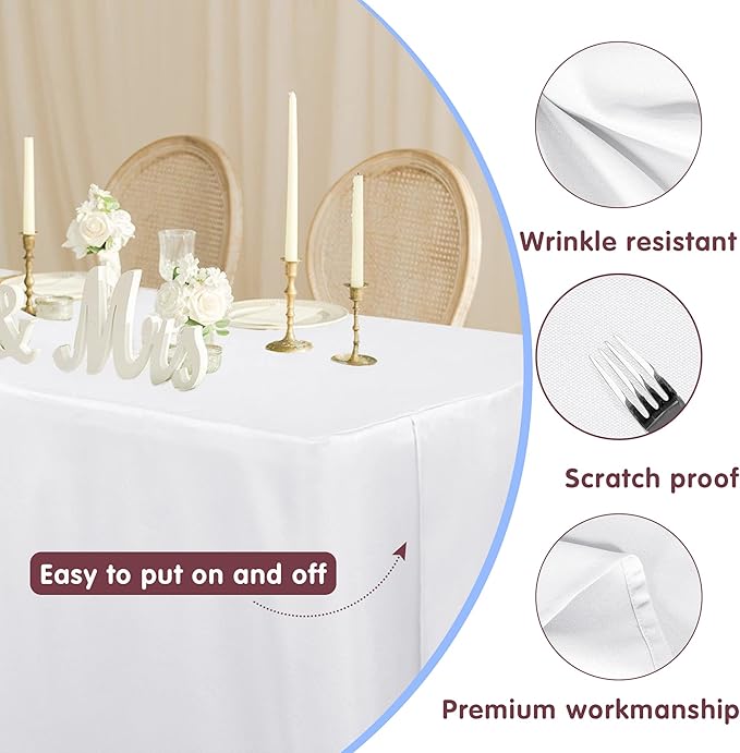 HolidayIdeas Fitted Table Clothes, 6 Pack - 48 x 24 Inch - White Rectangle Tablecloths for 4 Foot Tables, Polyester Fabric Tablecloth for Folding Table, Parties, Holiday Dinner, Wedding, Trade Show