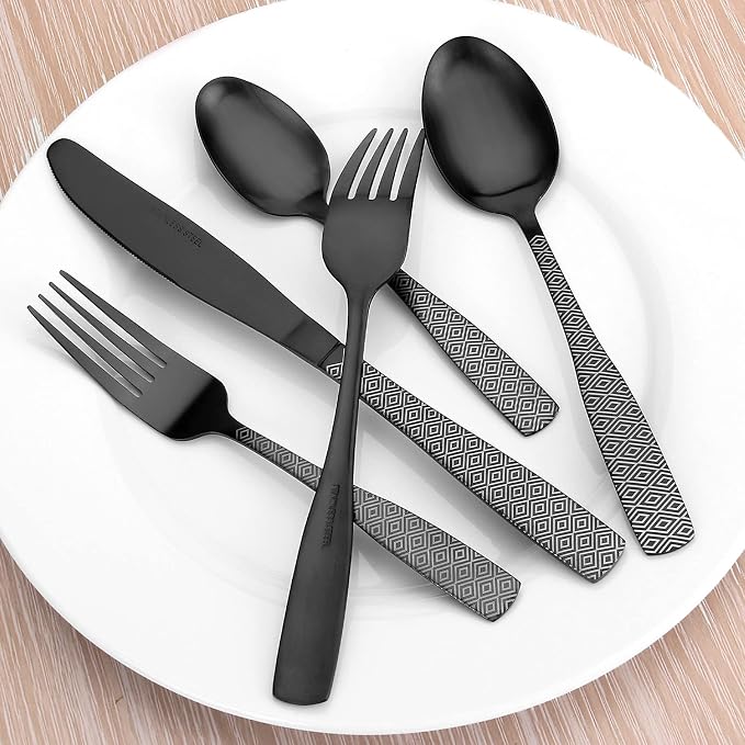 Matte Black Silverware Set, 20-Piece Stainless Steel Flatware Cutlery Set - Image 5