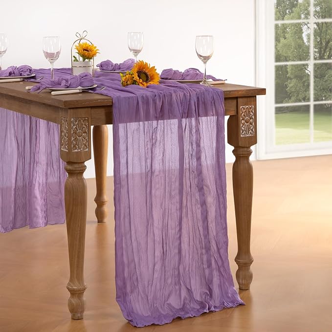 DeZerlor Purple Cheesecloth Table Runners 10 Pack Summer Boho Runners | - Image 6