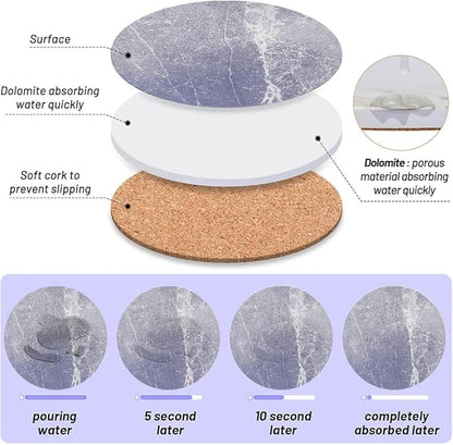 Ceramic Coasters Set of 6, Marble-Textured Design with Holder - Absorbent Cork-Backed Coasters for Cups, Bar & Coffee Table Decor Accessories (Dark Grey Marble, 6 Pack)