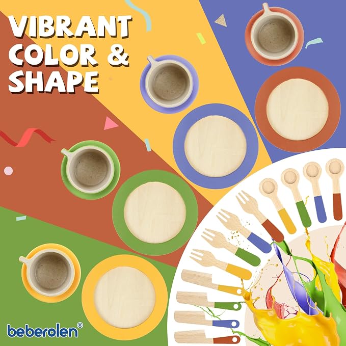 Wooden Play Dishes and Plates for Kids Kitchen Set Accessories | Cooking Toys - Image 5