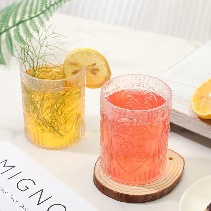 Qinyoung 100 Plastic Vintage Drinking Glasses 8.5oz Stemless Retro Embossed - Image 5