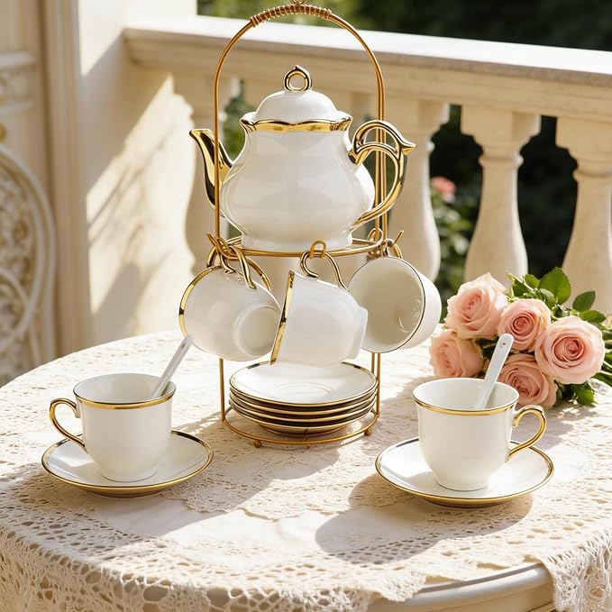 20-Piece Porcelain Tea Sets for Adults, British Style Tea Party Sets for 6 - Image 2