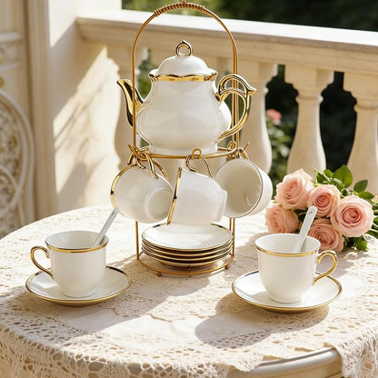 20-Piece Porcelain Tea Sets for Adults, British Style Tea Party Sets for 6 - Image 2