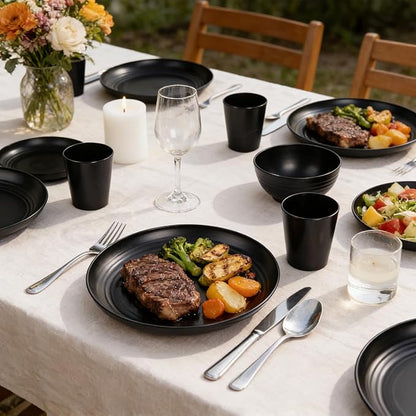 Supernal Wheat Straw Dinnerware Sets,Plates and Bowls Set, Dish Sets for 8, Unbreakable Plate for 8 Dishwasher Safe,Reusable Dinnerware Black-16pcs Plates, 8pcs Bowls, 8pcs Cups.
