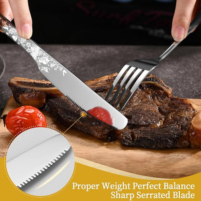 40 Piece Silverware Set, Stainless Steel Flatware Cutlery Set Service - Image 4