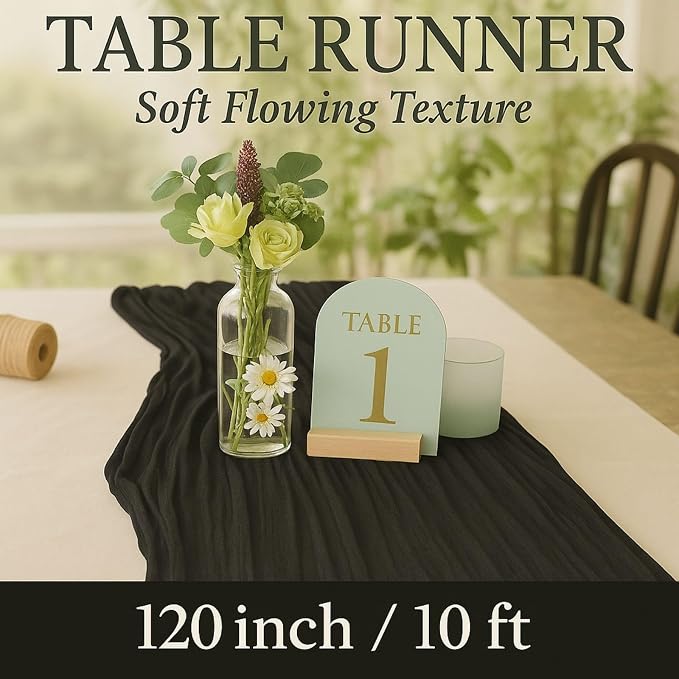 10FT Black Cheesecloth Table Runner 120 Inch Rustic Boho Gauze Cheese Cloth - Image 2