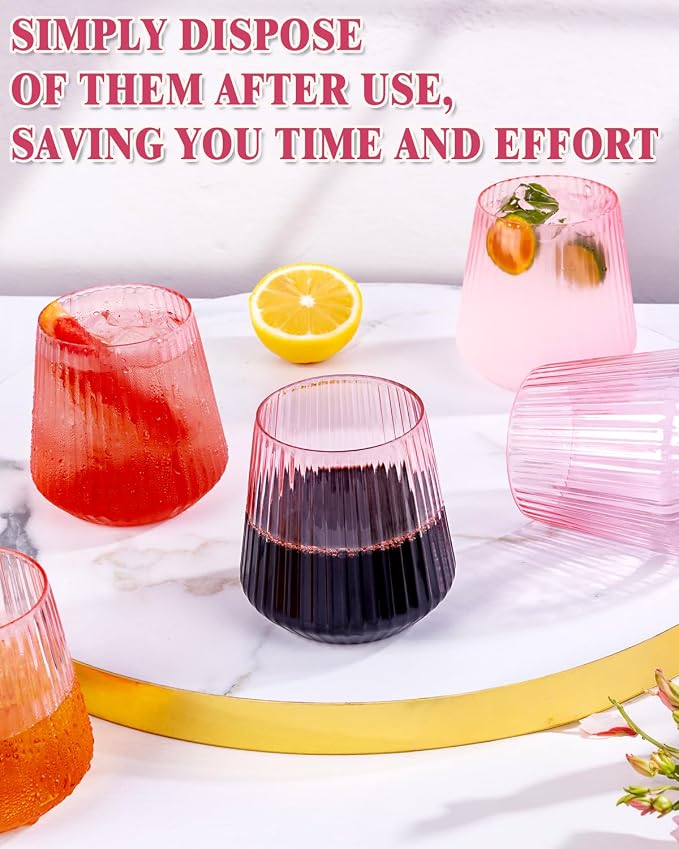 Ciaell 30 Pack Pink Plastic Wine Glasses - Image 2