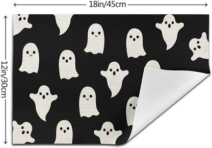 Halloween Placemats 12x18 Inches Set of 4,Black Beige Ghost Decorative Rectangle Autumn Halloween Decoration Black Ghost Table Mats for Party,Home Kitchen,Dining Table Decor