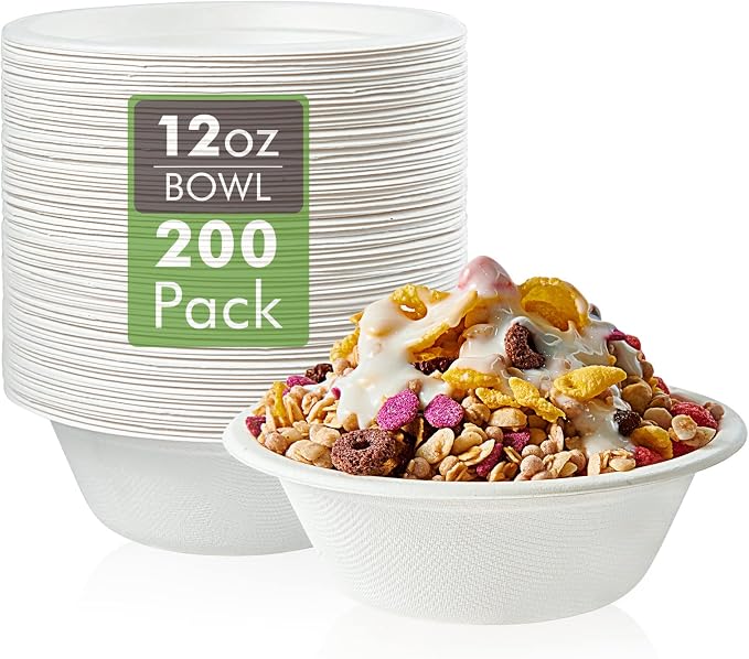 Vplus 200 Pack 12 OZ Paper Bowls, Disposable Compostable Bowls Bulk, by Vplus