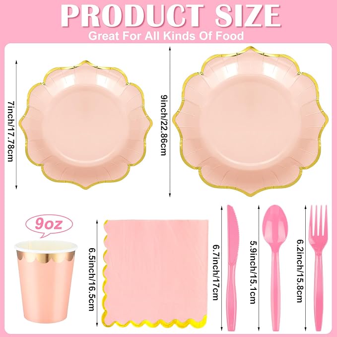 Yaomiao 168 Pcs Pastel Scalloped Paper Plates Cups Napkin - Image 2