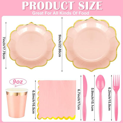 Yaomiao 168 Pcs Pastel Scalloped Paper Plates Cups Napkin - Image 2