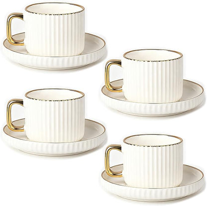 Ceramic Tea Cups Coffee Cup and Saucers Set of 4 by Jomop
