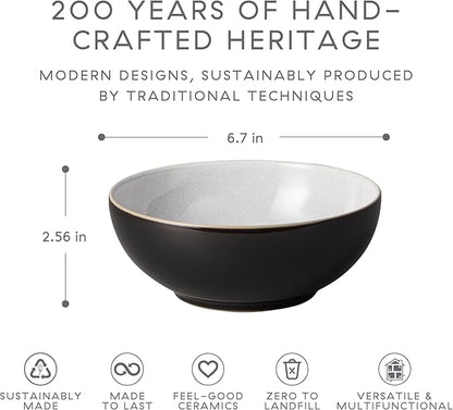 Denby - Elements Black Cereal Bowls Set of 4-28oz Everyday Soup, Dessert Bowls - Contemporary Design With Black Detail - Dishwasher & Microwave Safe Ceramic Stoneware Tableware - Scratch Resistant
