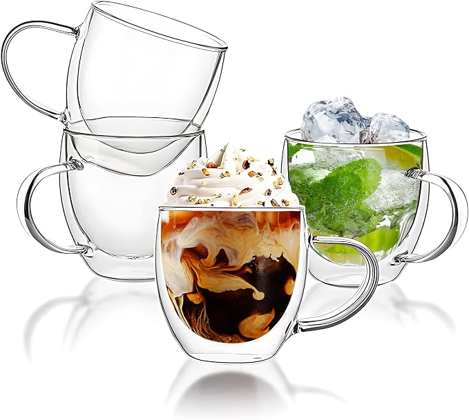 YMMIND Set of 4 Double Walled Glass Coffee Mugs 6 Ounces Insulated Layer Coffee by YMMIND