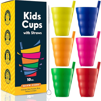JoyServe 10 Oz Kids Straw Cups BPA-Free Stackable Drink Tumblers | Built-In by JoyServe