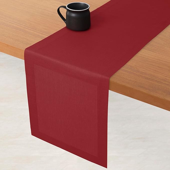 D'Moksha Homes Linen Red Table Runner 84 Inches Long - 100% Pure Linen 14 x 84 Inch Table Runner for Dining, Valentines, Spring - Machine Washable