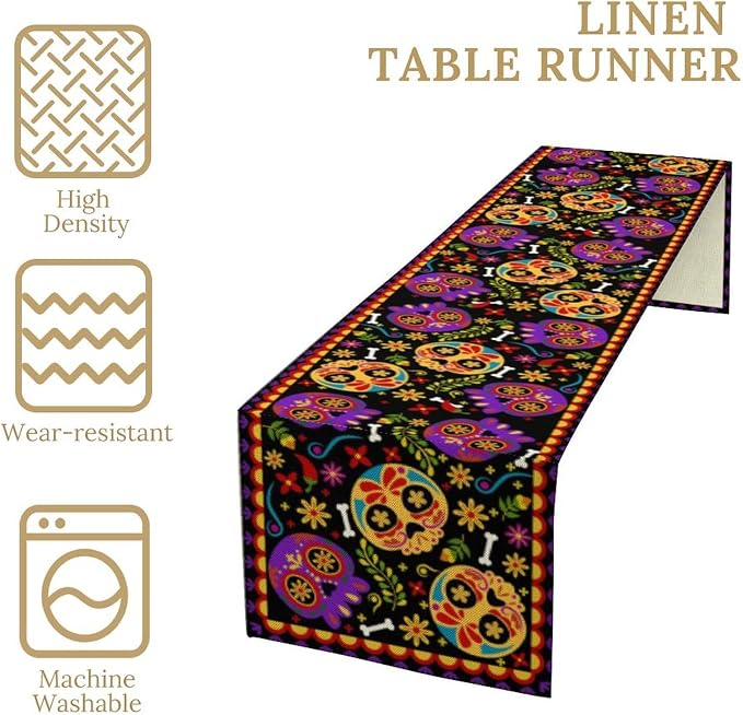 Mexican Fiesta Table Runner Decoration Skull Cinco De Mayo Dia De Los Muertos - Image 6