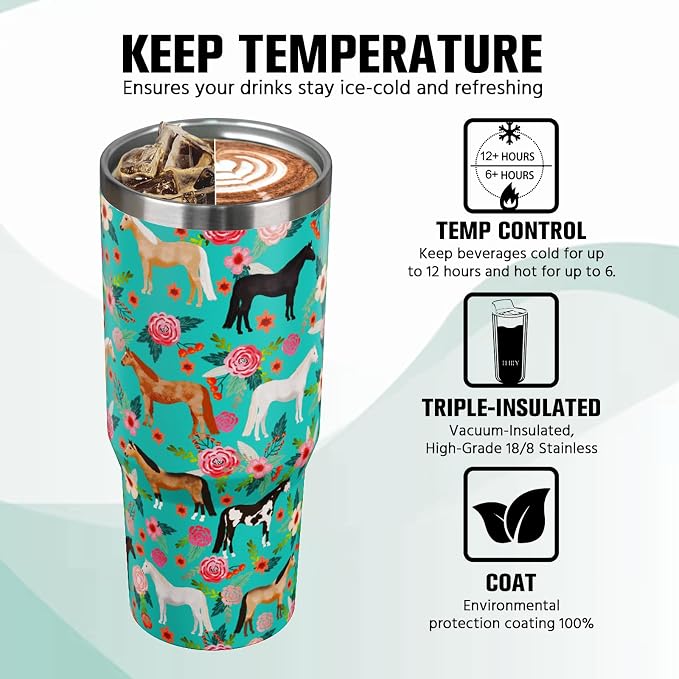 30 oz Horse Tumbler with Handle and Flip Straw, Vacuum Insulated Water Bottle - Image 4