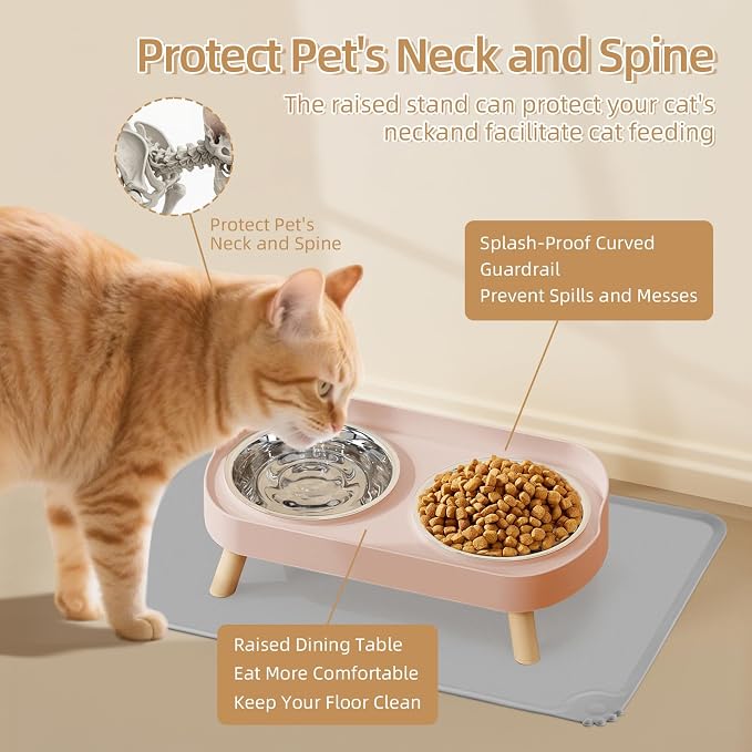 Elevated Cat Bowl with Food Mat, Raised Cat Food and Water Bowl Set - Image 3