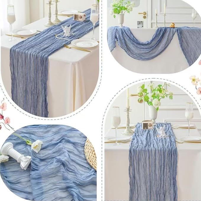 6 Pack Dusty Blue Cheesecloth Table Runner 22x120 Inch | 10Ft Boho Gauze Rustic - Image 7