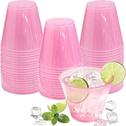 Glowserve 9 OZ Pink Disposable Plastic Cups Cocktail Cup 50 Pack | Fancy by glowserve