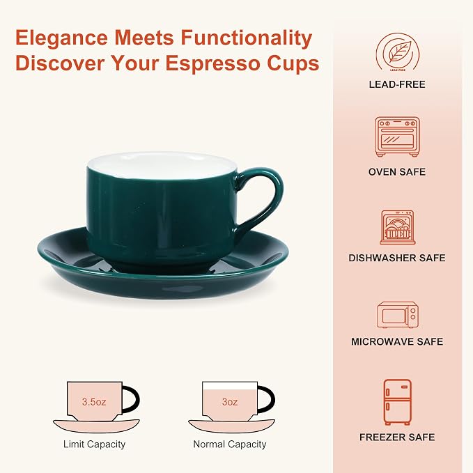 3 Ounce Espresso Cups Set of 4, Stackable Demitasse Mugs, Includes Display Stand - Image 2